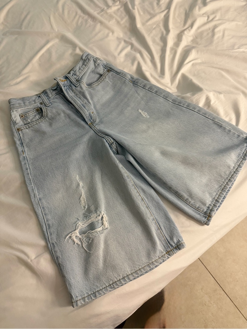 Universal Thread Light Blue Distressed Denim Bermuda Shorts
